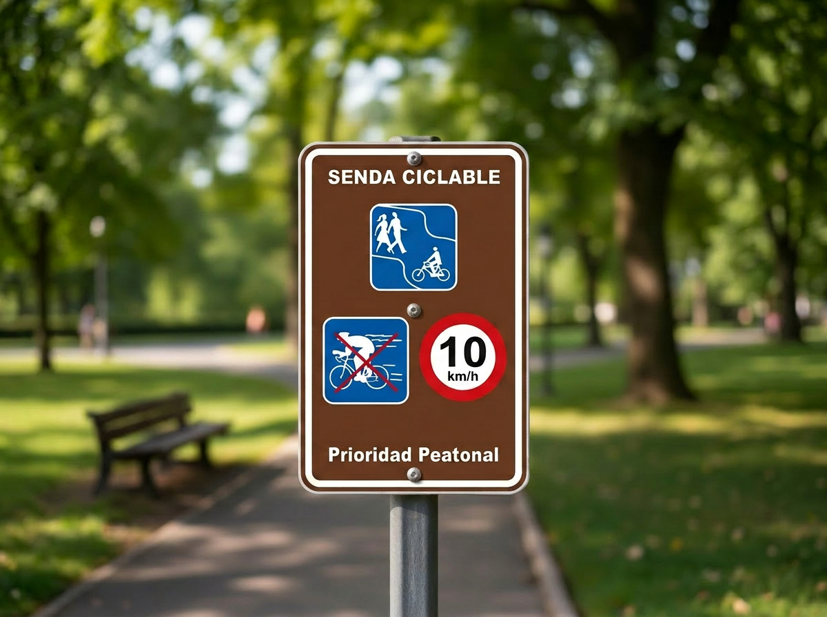 Señalética de prioridad peatonal y límite de 10 km/h